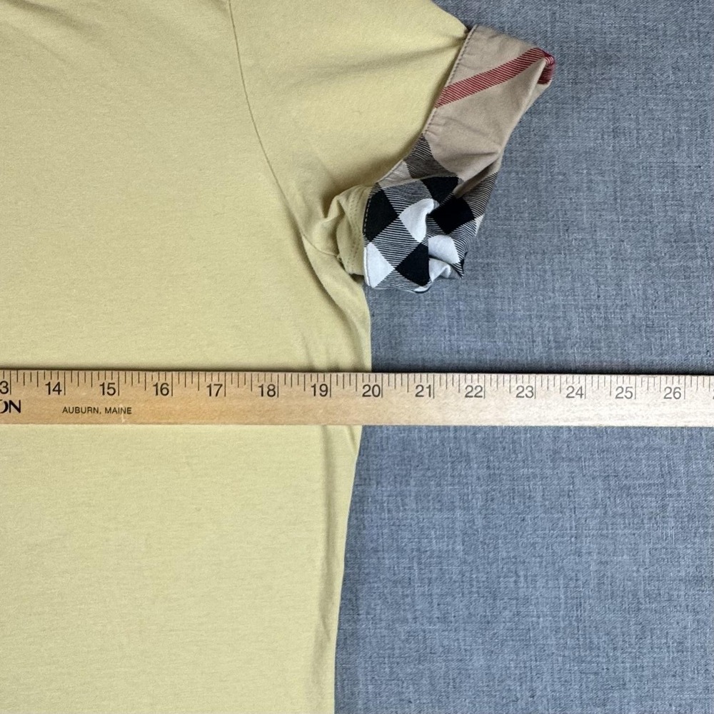 Burberry Shirt Womens XL Yellow Nova Check Cuff Short Sleeve Stretch Crewneck - Picture 7 of 8